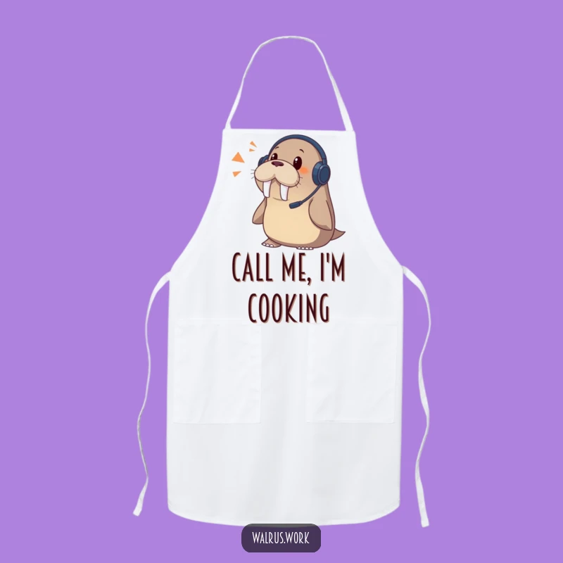 Funny Walrus Apron: Surprise Call Headset Kitchen Wear, Humorous Chef's Gift
