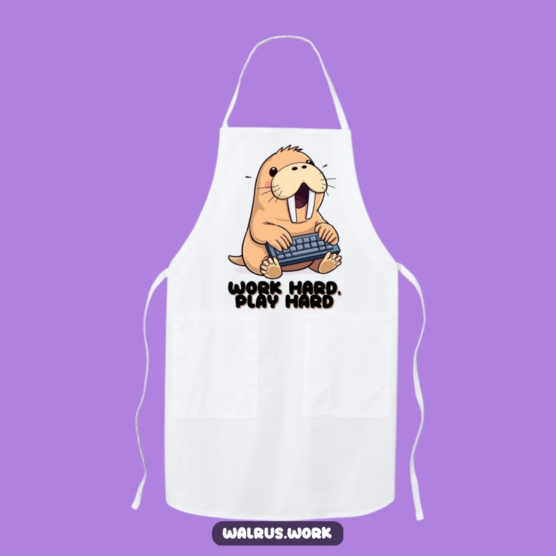 Funny Walrus Typing Apron: Chef Sea Mammal Kitchen Pro, Hilarious Cooking Gift!