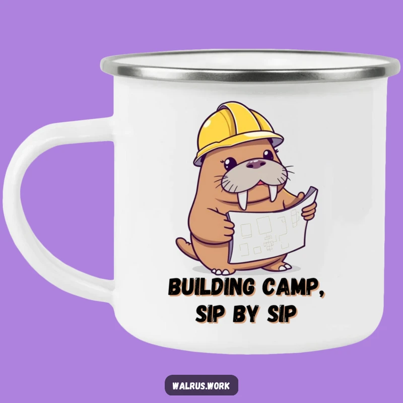 Funny Walrus Blueprint Camping Mug - Adventure Plans & Hot Drinks