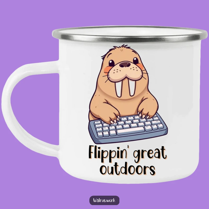 Funny Walrus Typing Camping Mug: Rugged and Hilarious Outdoor Coffee Companion