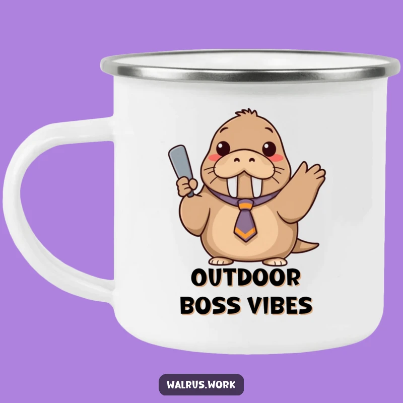 Funny Confident Walrus Camping Mug - Outdoor Askew Tie Adventure Gift