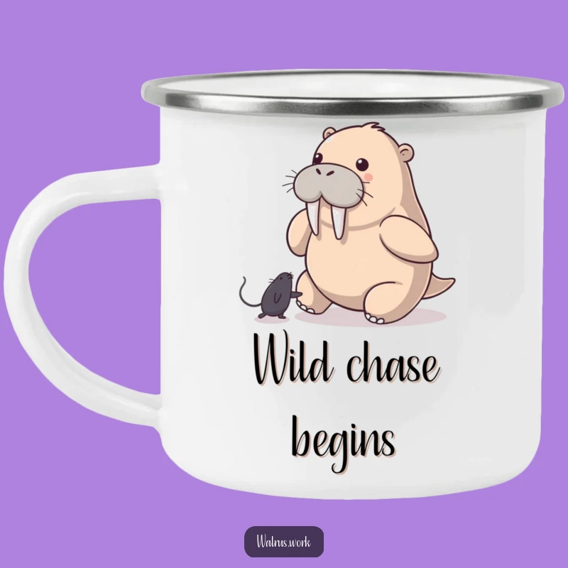 Funny Walrus Camping Mug: Mouse Pointer Chase for Outdoor Tech Fun