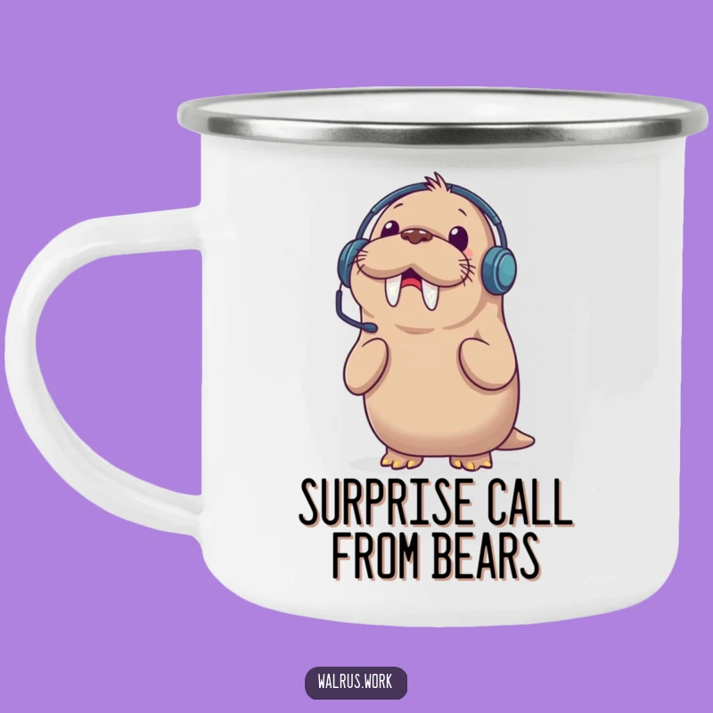 Funny Walrus Headset Camping Mug: Surprise Call Campfire Companion, Hilarious Gift