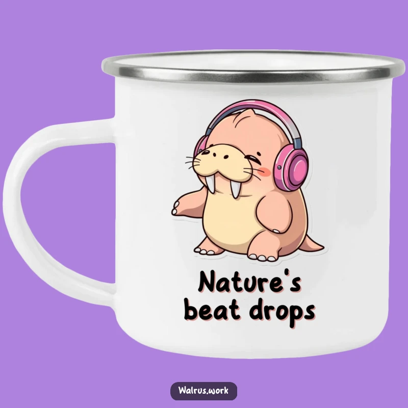 Funny Walrus DJ Camping Mug: Rugged Music Lover Drinkware, Hilarious Gift