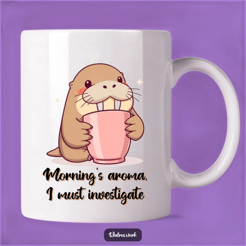 Curious Walrus Coffee Mug Funny Gift - Adorable Sniffing Steam Design