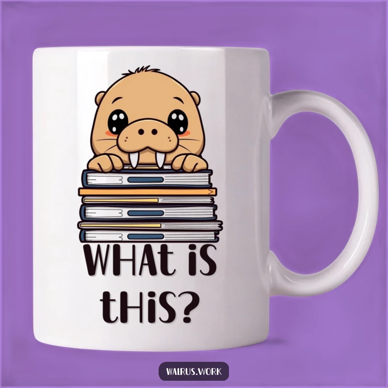 Funny Walrus Peek Mug: Curious Sea Mammal Over Files, Perfect Office Gag Gift!