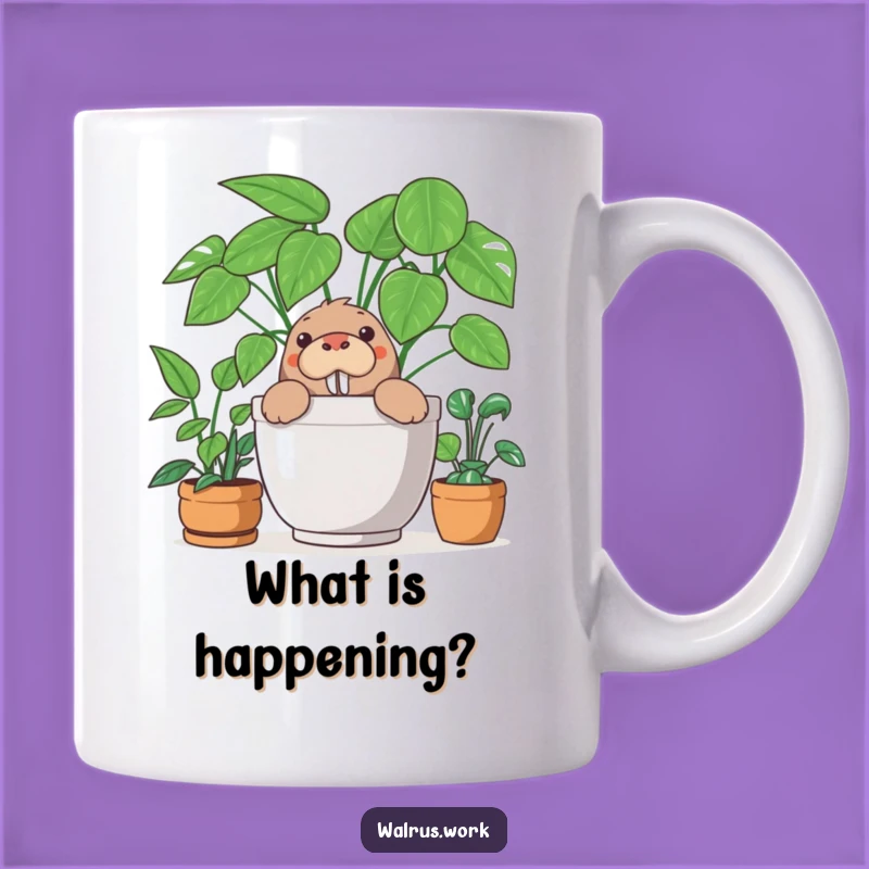 Funny Walrus Plant Peek Mug: Hilarious Office Break Surprise Gift!