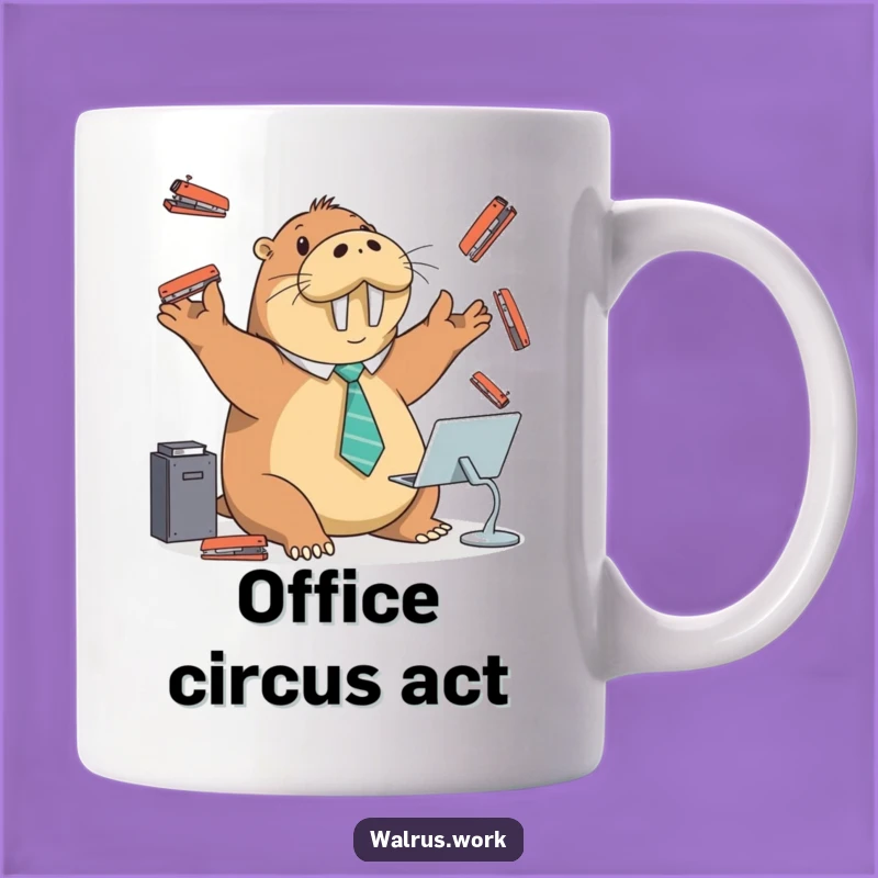 Funny Walrus Stapler Juggling Mug: Office Chaos Humor for Work and Funny Gifts