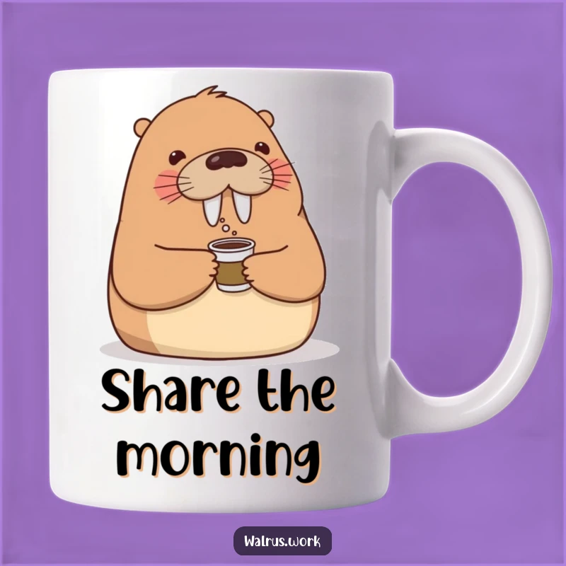 Funny Walrus Coffee Mug: Office Buddy Walrus Shares Tiny Coffee, Great Gift