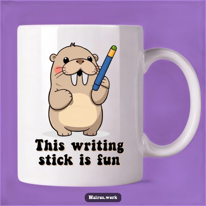 Funny Walrus Office Mug: Playful Pen Batting, Perfect Gift