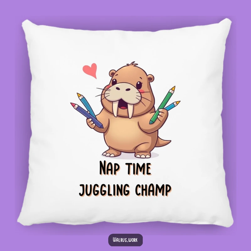 Funny Walrus Juggling Pens Pillow - Comfy Humor for Your Couch