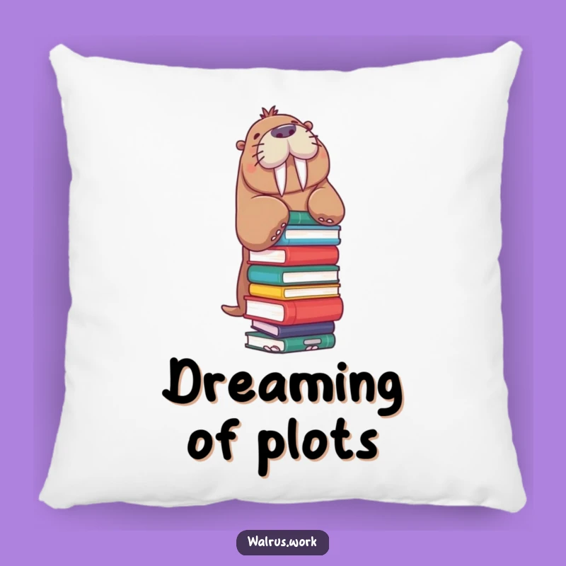 Funny Walrus Pillow: Book Stack Balance, Cozy Reader Gift