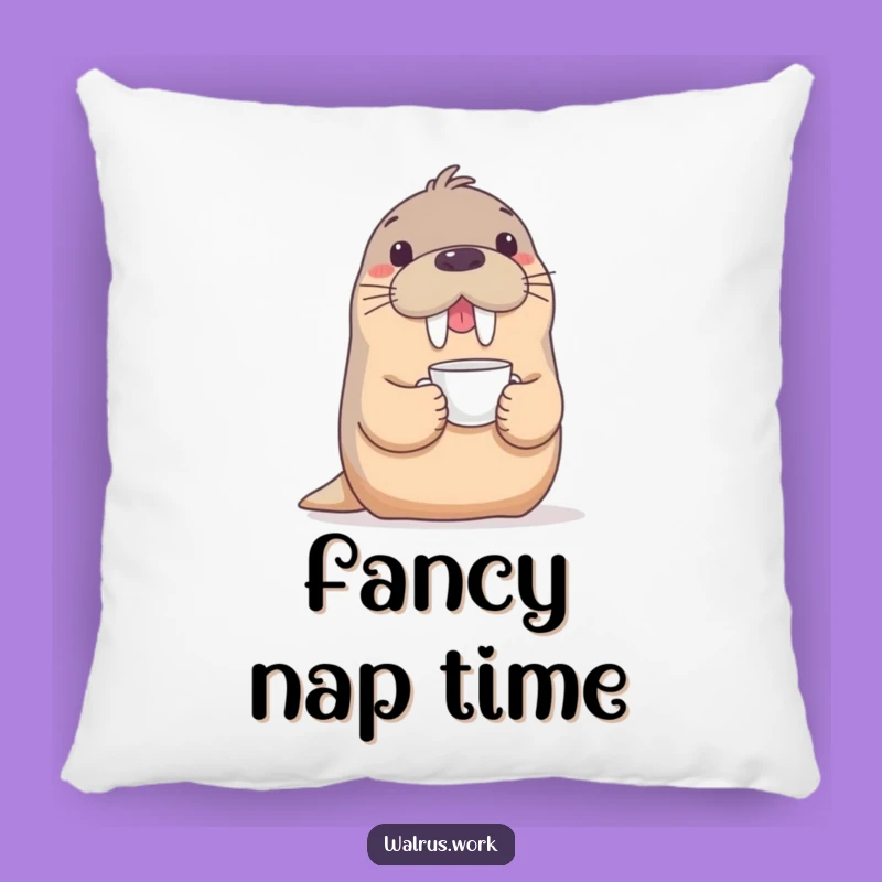 Funny Walrus Pillow: Hilarious Comfort with a Teacup Twist!