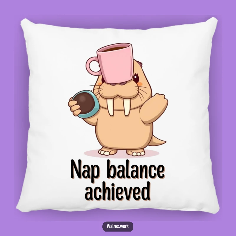 Funny Walrus Balancing Pillow: Comfy Decor for Coffee Lovers, Hilarious Gift