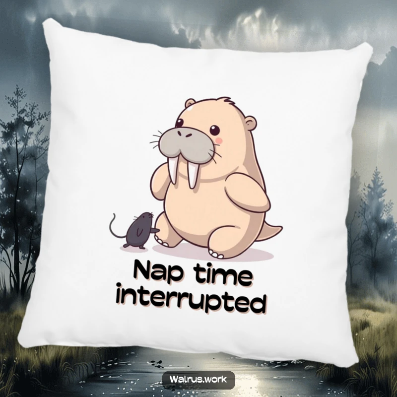 Funny Walrus Pillow: A walrus playfully chases a computer mouse pointer, bringing humorous tech-inspired comfort to this cozy pillow.