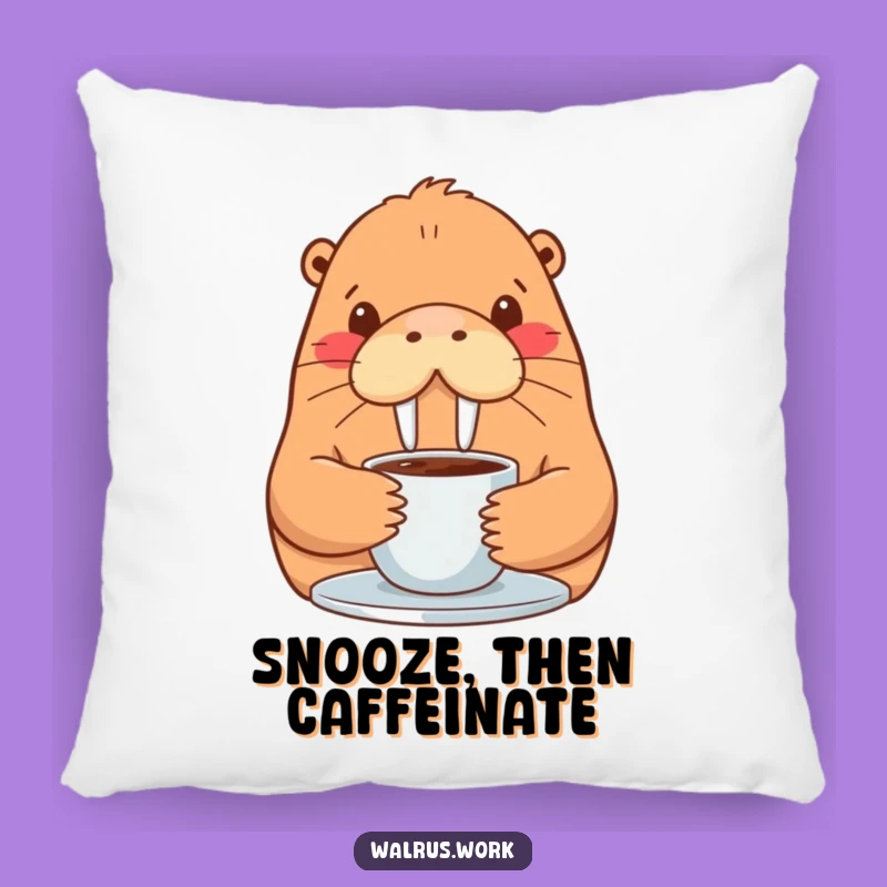 Funny Walrus Pillow: Cozy Coffee Sip Cushion, Comforting and Humorous Accent