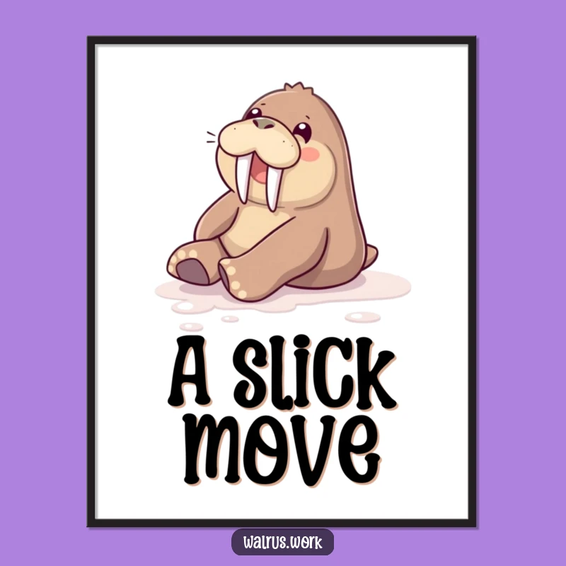 Funny Sliding Walrus Digital Art Print: Instant Joy for Your Walls