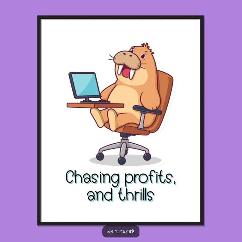 Funny Walrus Digital Art: Office Chair Antics Instant Download