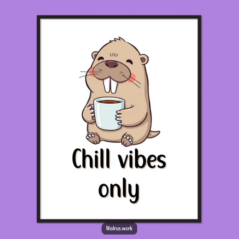 Funny Walrus Coffee Art Print: Smile-Inducing Decor, Hilarious Gift for Any Space