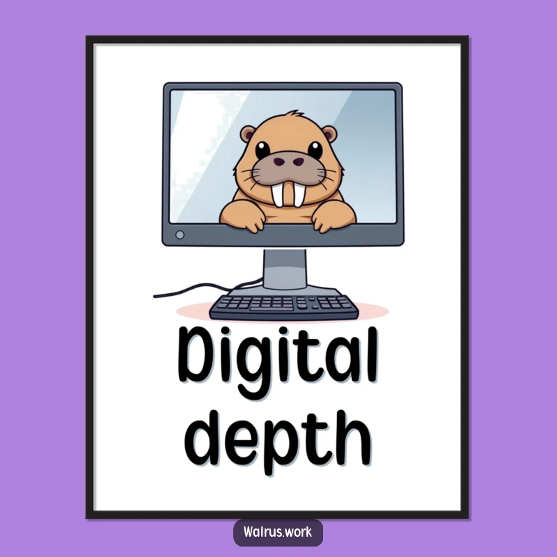 Funny Tech Walrus Digital Art Print: Monitor Peek Decor, Funny Wall Decor Gift