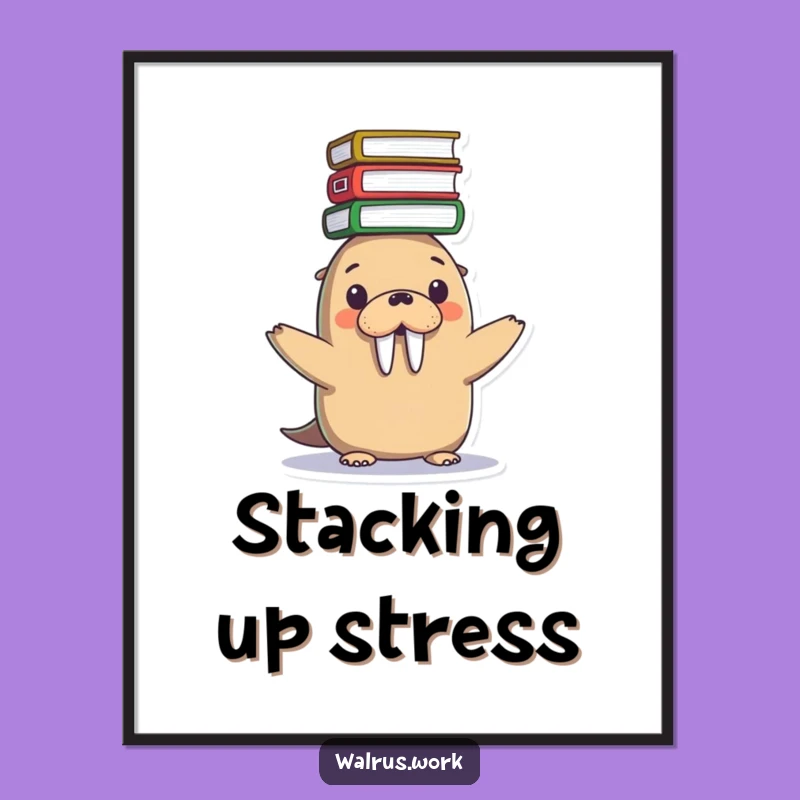 Funny Kawaii Walrus File Stack Digital Art - Instant Hilarious Workload!