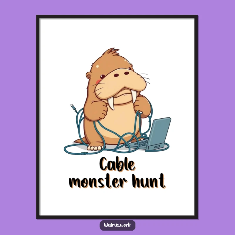 Funny Walrus Cable Art: Instant Tech Humor, Perfect Decor Gift!