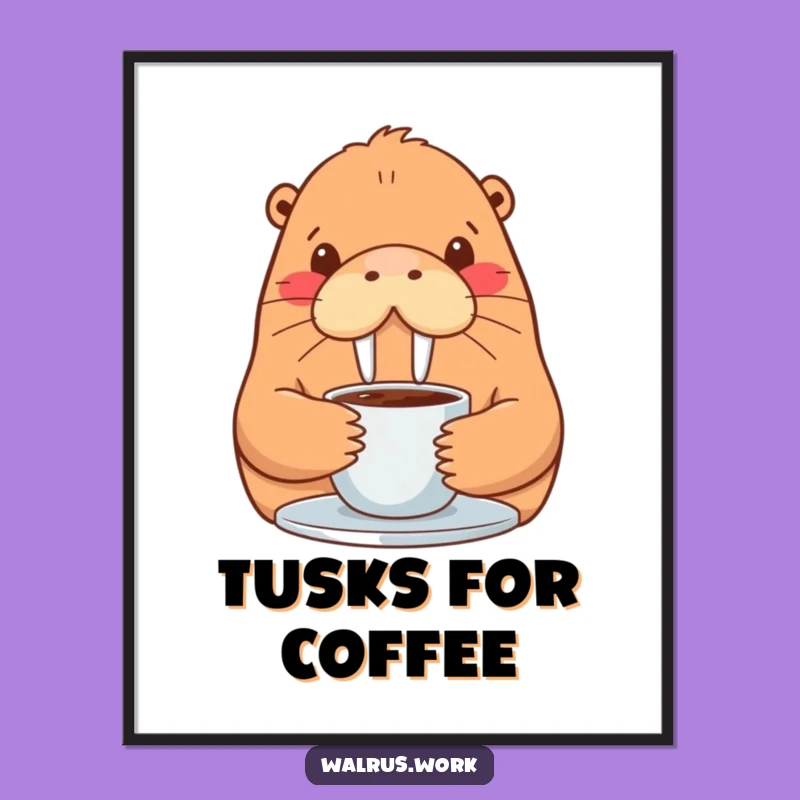 Funny Walrus Digital Art: Contented Coffee Sip Print, Instant Humorous Decor