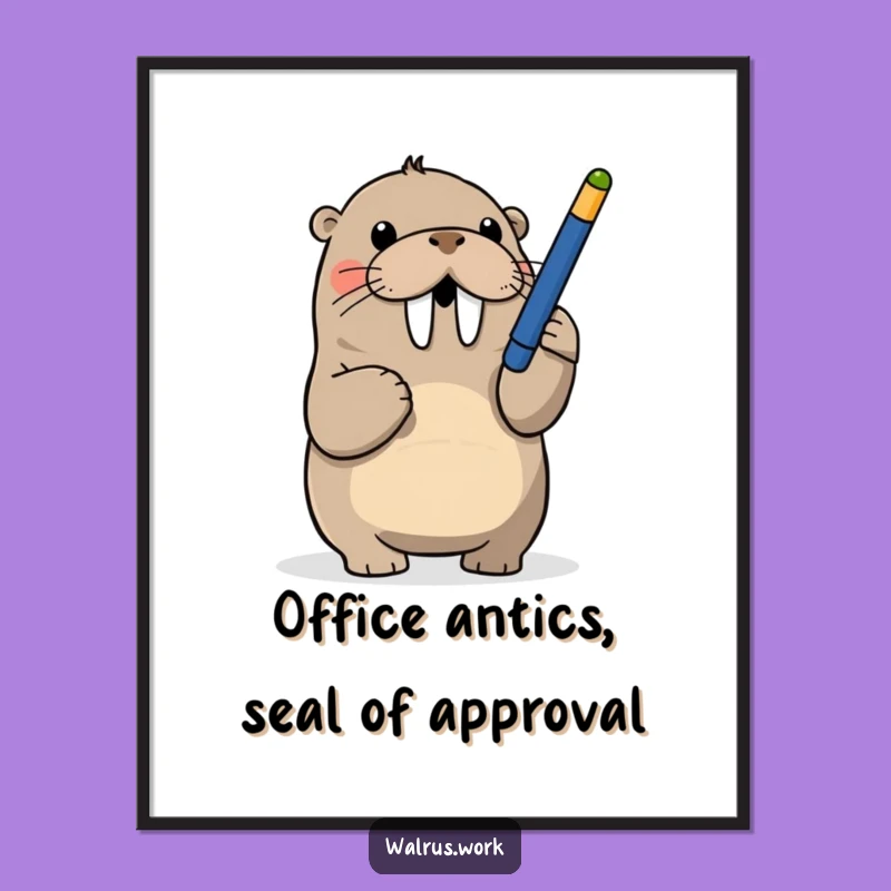 Funny Walrus Digital Art: Playful Pen Antics Instant Download