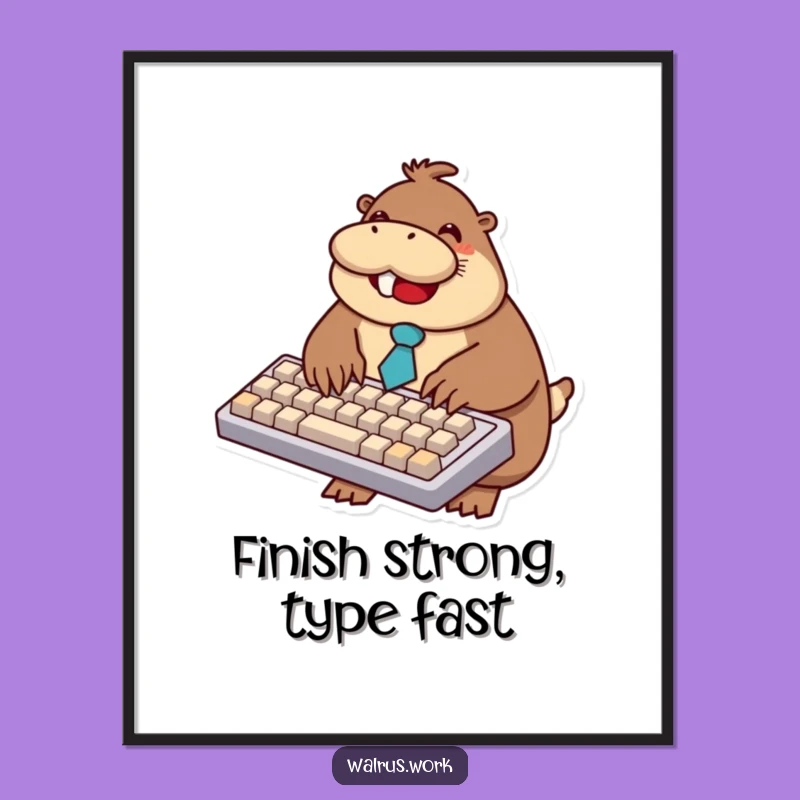 Funny Walrus Typing Digital Print: Instant Office Amusement Art