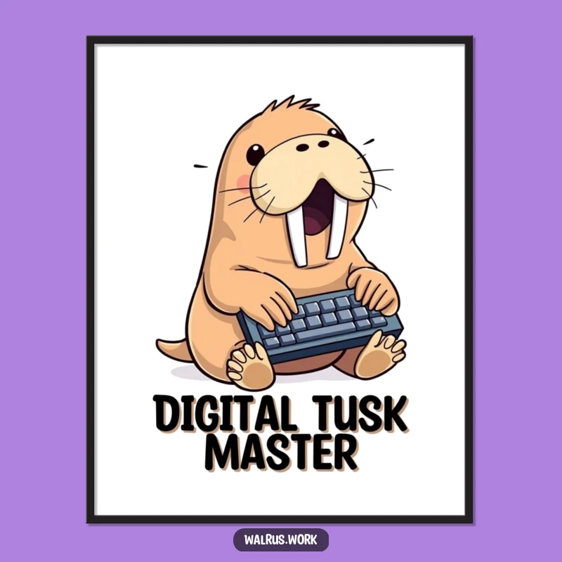 Funny Walrus Typing Digital Print: Instant Sea Mammal Office Laughs, Perfect Quirky Wall Art!