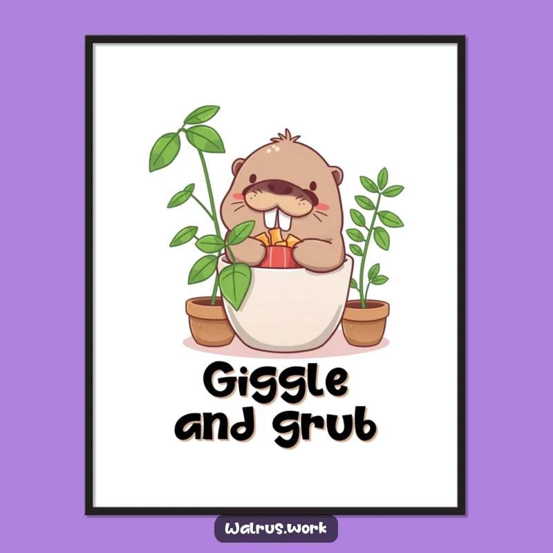 Funny Walrus Snack Hoarder Digital Print: Hilarious Hideout Scene for Instant Decor Gift