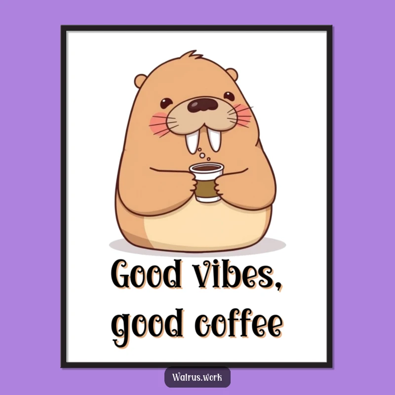 Funny Walrus Digital Print: Instant Office Cheer with Coffee Sharing Art