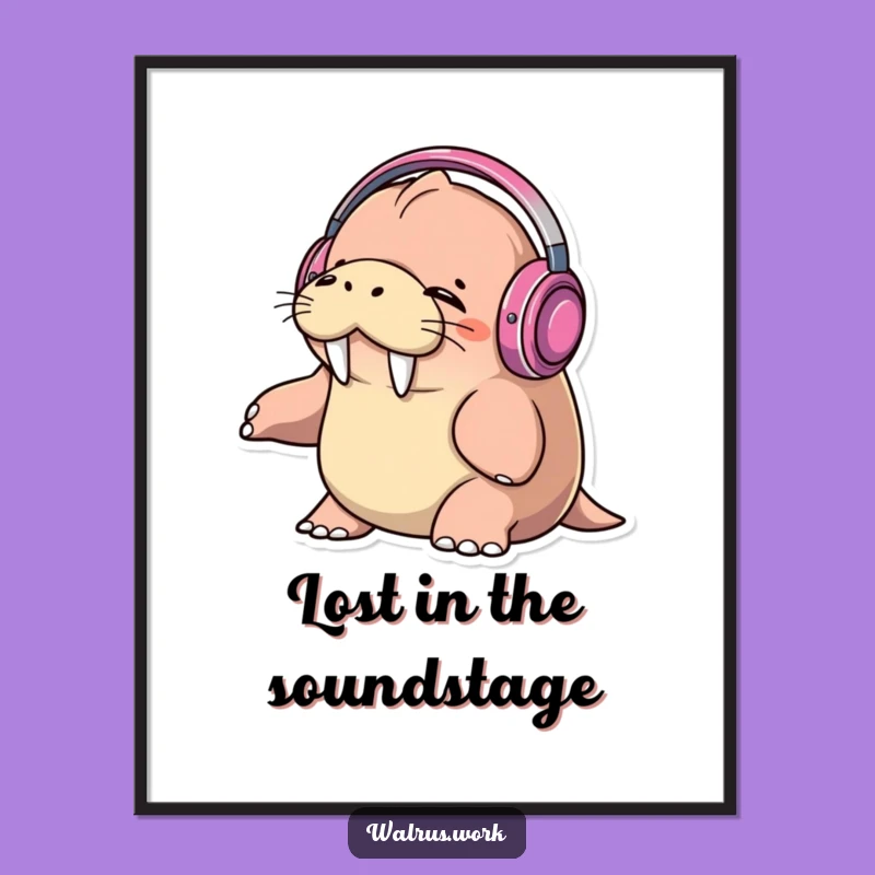Funny Walrus DJ Digital Art: Hilarious Music Lover Wall Decor, Instant Download