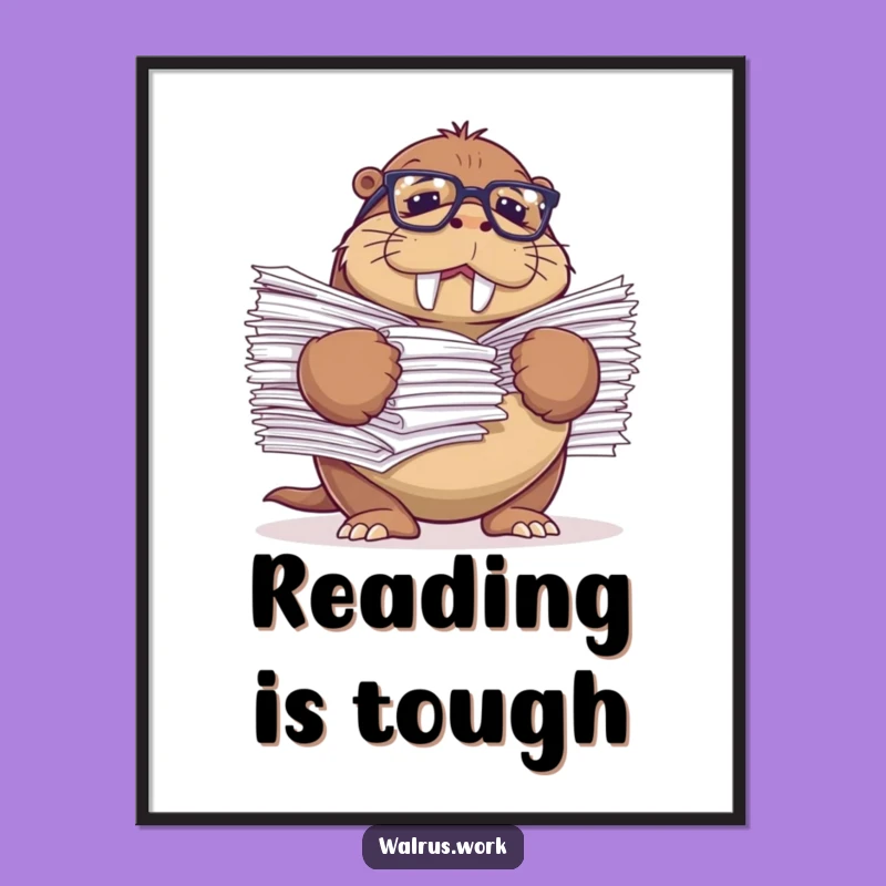 Funny Struggling Walrus Digital Art - Reading Glasses Printable Gift