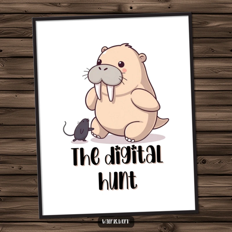 Funny Walrus Digital Art: A walrus playfully chases a computer mouse pointer, capturing a humorous and dynamic moment for digital display.