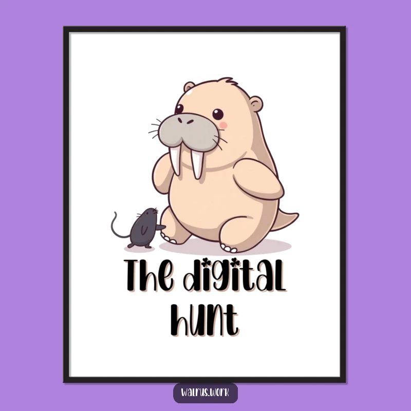 Funny Walrus Digital Art: Mouse Pointer Chase Print, Instant Tech Decor