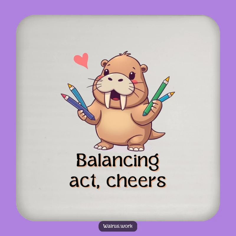 Funny Walrus Juggling Pens Coaster - Protect Surfaces with Humor