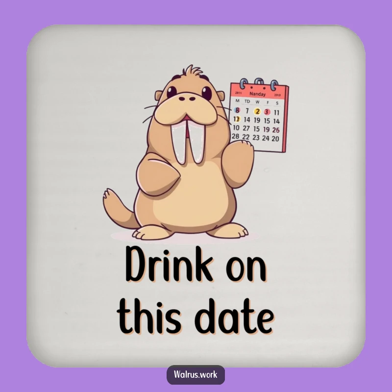 Funny Walrus Coaster: Calendar Glee Design, Protects Surfaces Gift