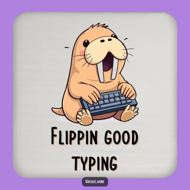 Funny Walrus Typing Drink Coaster: Protect Surfaces with Sea Mammal Humor, Perfect Small Gift!