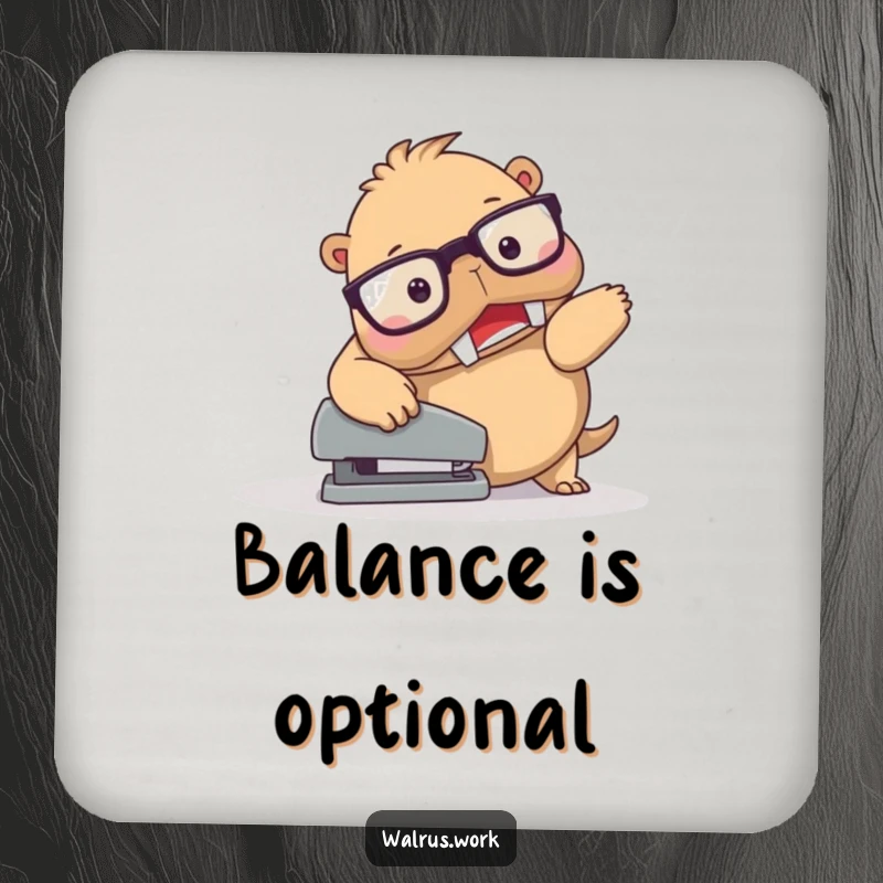 Funny Walrus Stapler Trip Coaster: Spectacled walrus character tripping over a stapler, adding a fun and protective element to drink surfaces.