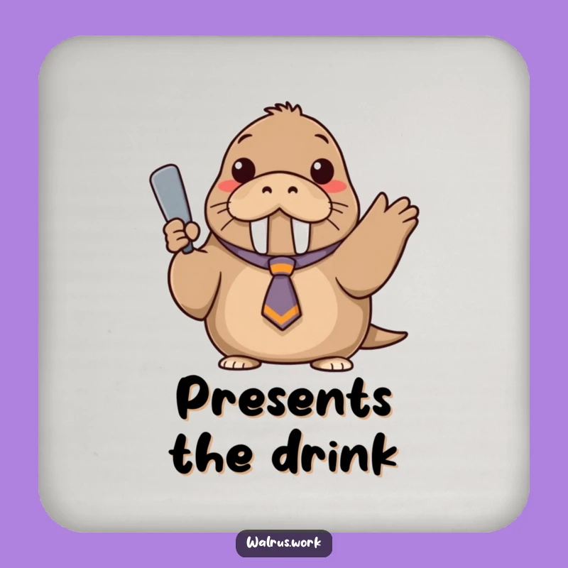 Funny Confident Walrus Drink Coaster - Askew Tie Protection Gift