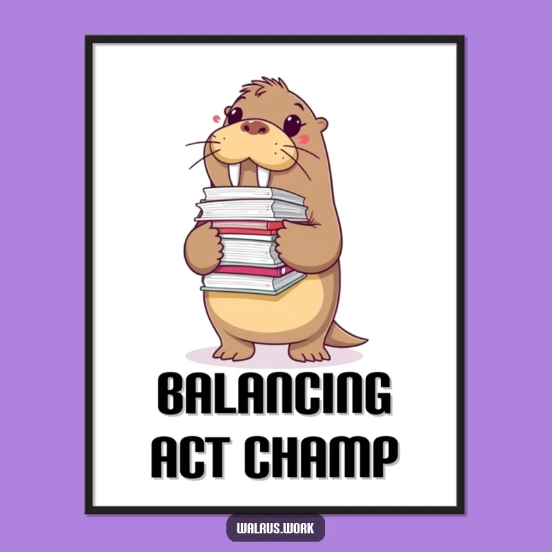 Funny Overloaded Walrus Poster: Workload Humor Art, Unique Funny Gift Idea