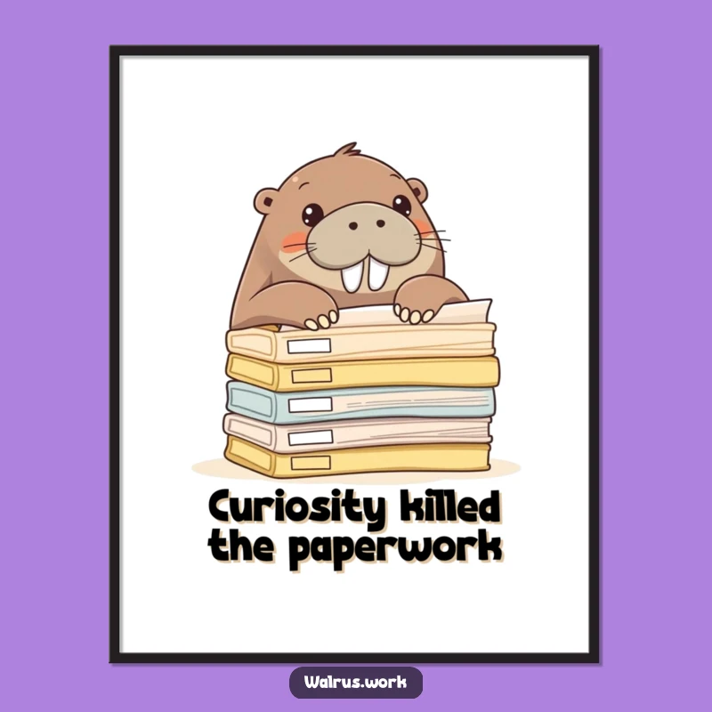 Funny Walrus Poster - Curious Office Walrus Peek Wall Art, Hilarious Decor Gift