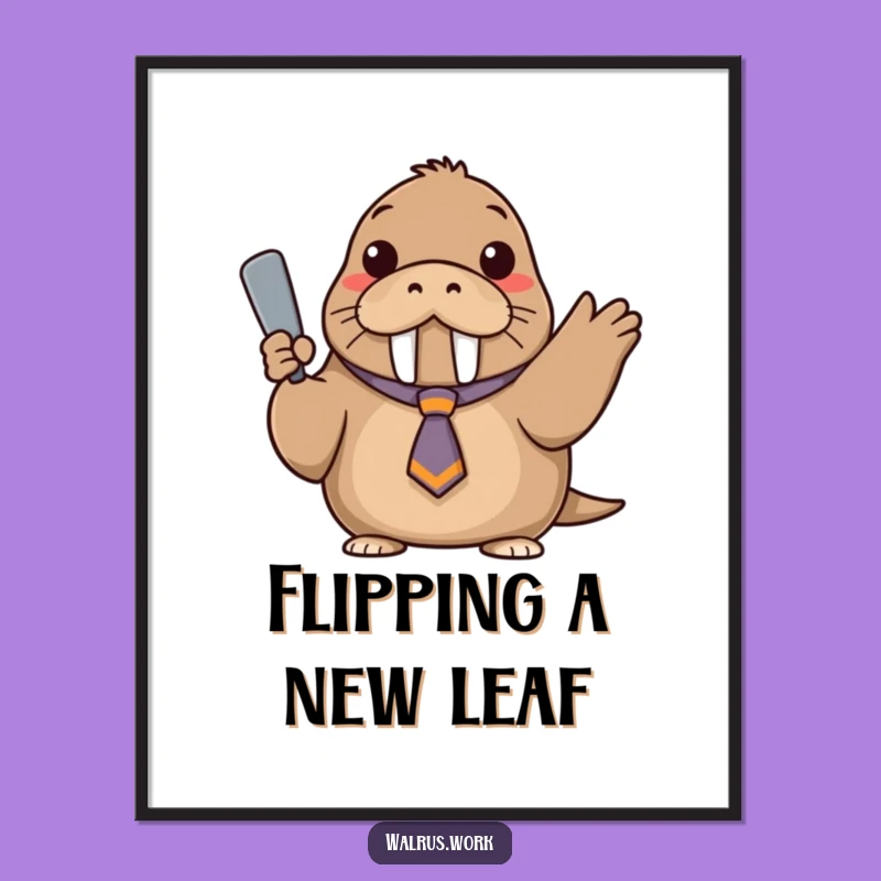 Funny Confident Walrus Poster - Askew Tie Wall Art Gift
