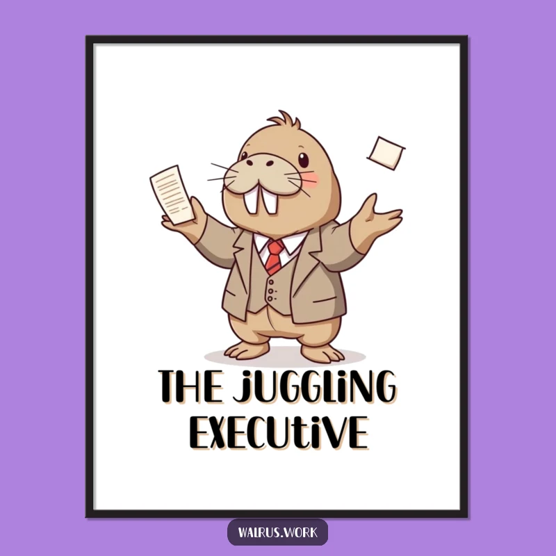 Funny Juggling Walrus Art Poster: Dapper Business Decor, Hilarious Funny Gift