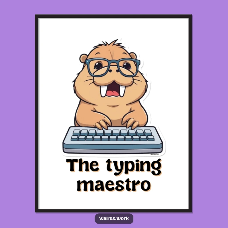 Funny Typing Walrus Art Poster: Keyboard Warrior Decor, Hilarious Funny Gift