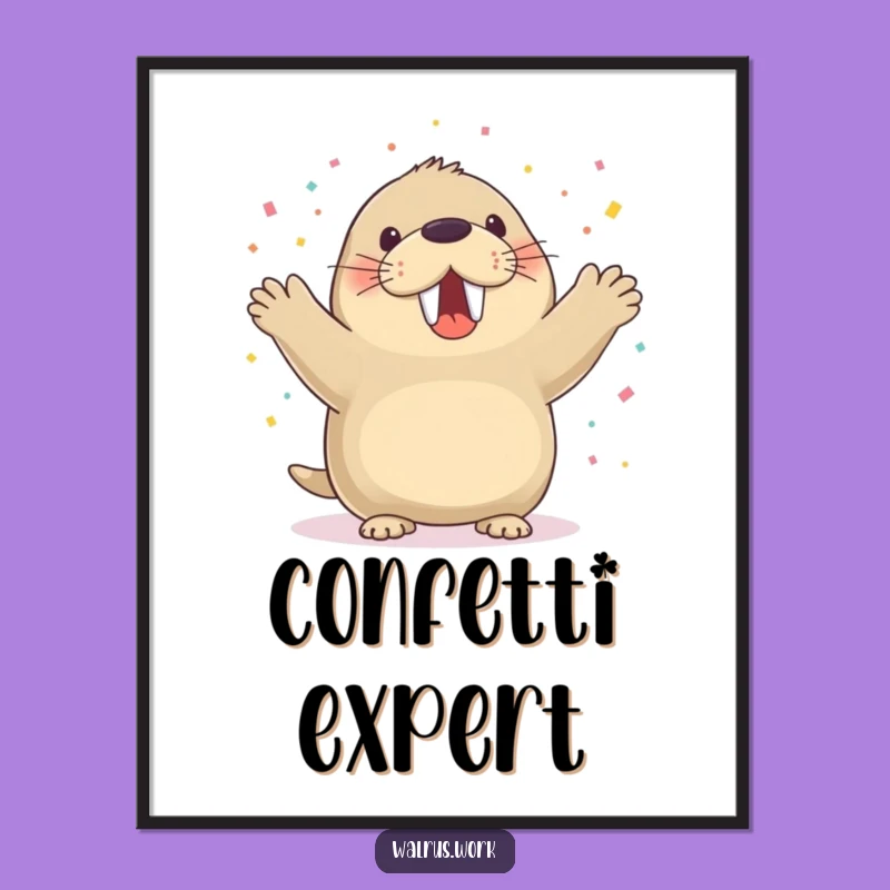 Funny Walrus Celebration Poster: Joyful Arctic Wall Art