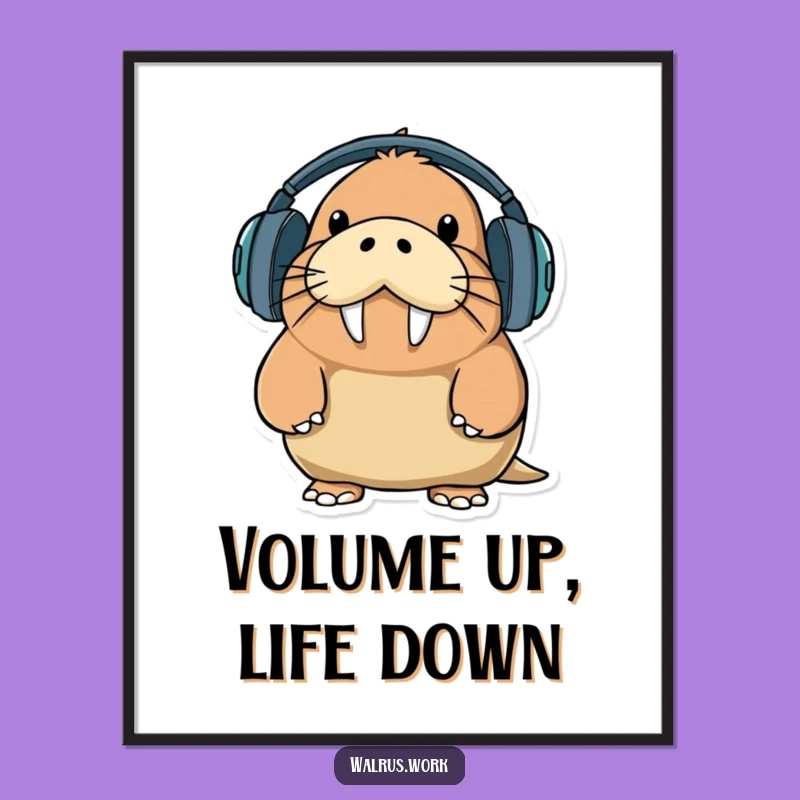 Funny Walrus DJ Poster: Hilarious Headphones Art, Quirky Wall Decor Gift