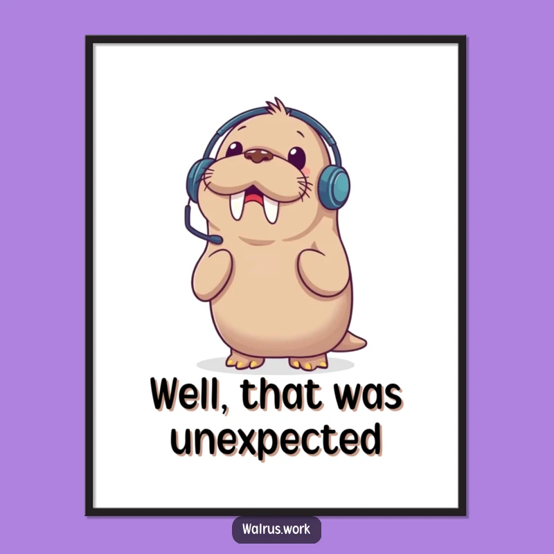 Funny Walrus Headset Poster: Shocked Call Art, Hilarious Wall Decor & Gift