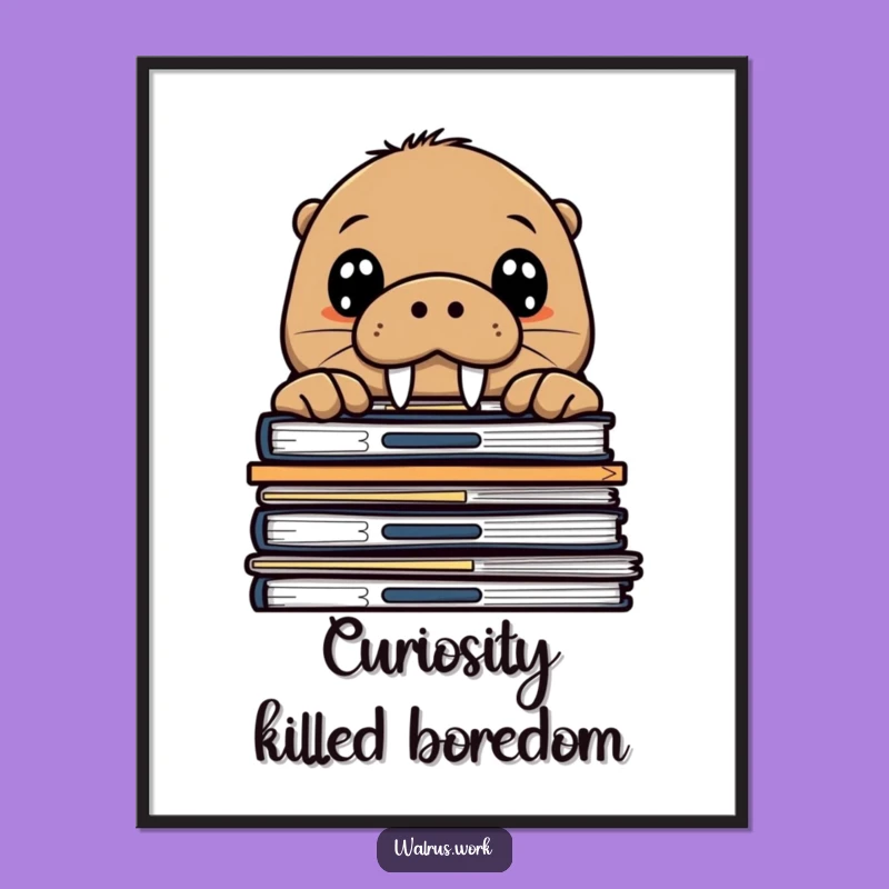 Funny Walrus Peek Poster: Amusing Sea Mammal Office Art, Quirky Wall Decor Gift!